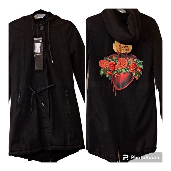 Happiness Made in Italy Embroidered Heart Mid Length Coat Whimsical Gothic Style - Picture 14 of 14